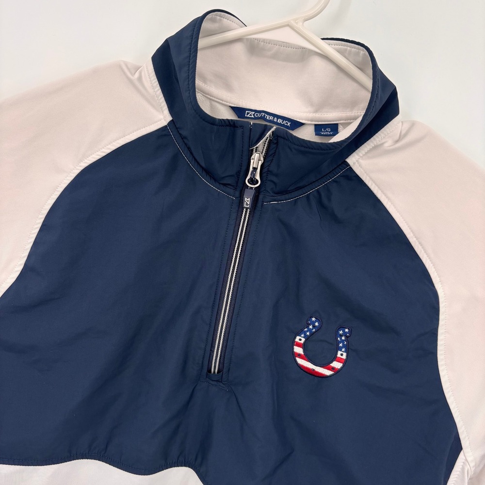 Cutter & Buck Quarter Zip Mens L White Navy Excellent‎ Colts Flag Logo Pullover
